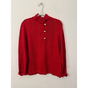 Chaps Red Pullover Sweater XL 100% Cotton Gold Button Accents